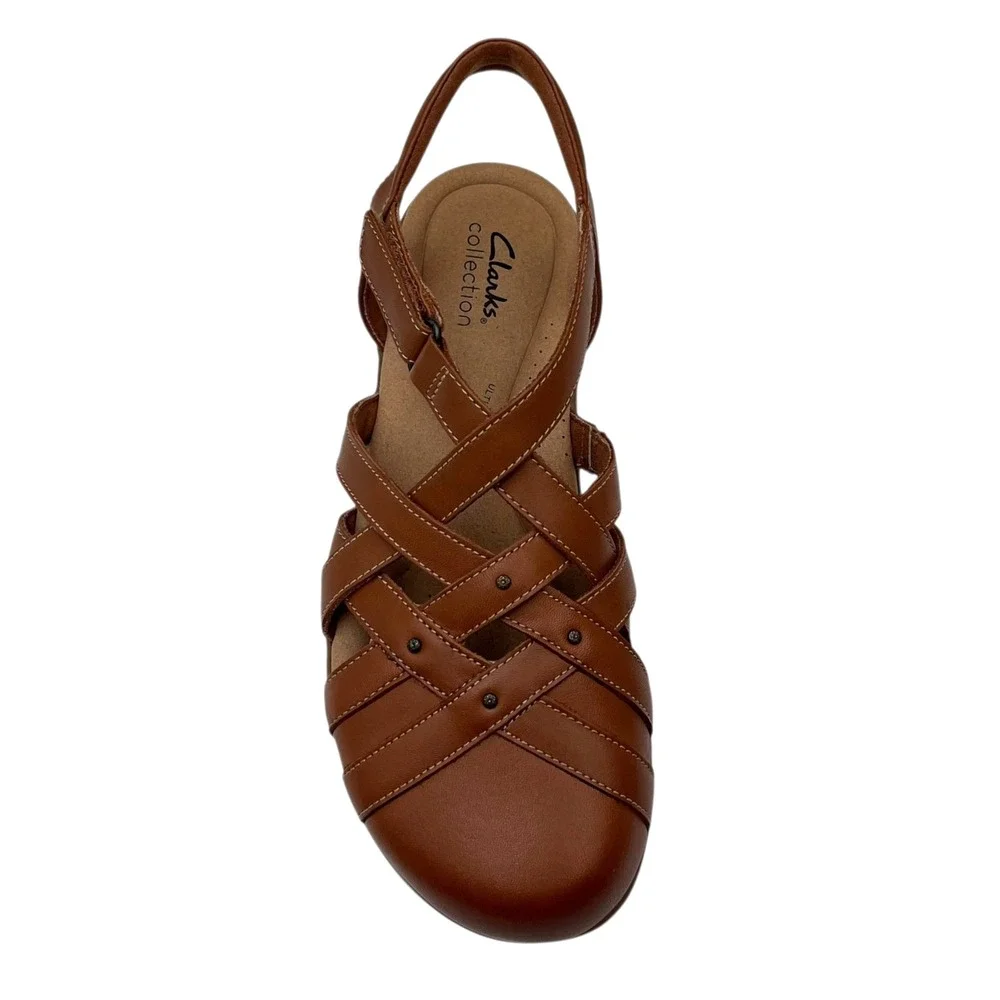 Clarks Elizabelle Sea Womens Leather Fisherman Sandals Size 8.5 Brown Adjustable
